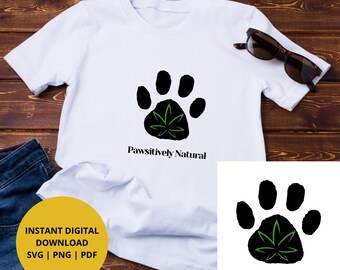Pawsitively natuurlijke SVG | PNG | PDF, pootje met hennepblad, promoot cbd olie voor huisdieren