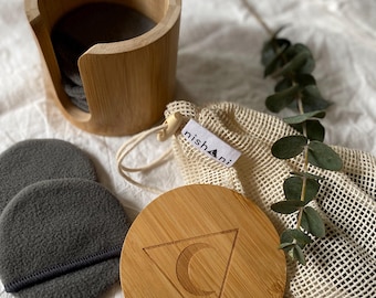 Discos desmaquillantes reutilizables: discos de microfibra suave con soporte de bambú