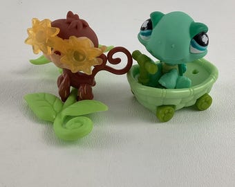 Littlest Pet Shop #642 Turtle Shell Scooter #485 Monkey Animal Figures Lot LPS