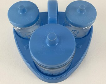 5541. ベビーナーサリー ガラスジャー セット ヴィンテージ グラスコ ベビー ナーサリー ジャーセット 化粧台 ブルー