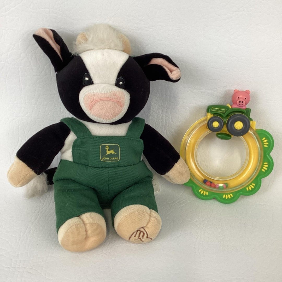 John Deere Barnyard Bundle Cow Plush Stuffed Animal Pig Tractor Rattle ...