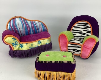 Groovy Girls Pluche Meubels Woonkamer Set Stoel Bank Lounger Voetenbankje Lot