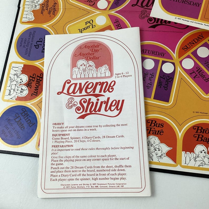 Laverne & Shirley TV Show Board Game Vintage 1977 70s