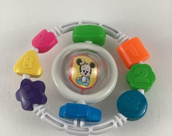 Disney Baby Mickey Mouse Minnie Spinner Rattle Activity Infant Toy Vintage 90s