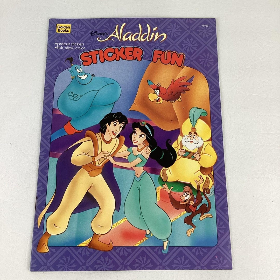 Disney Aladdin Sticker Fun Coloring Book Golden Vintage 1994 90s Genie ...