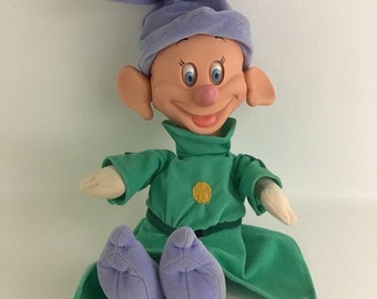Disney Snow White Seven Dwarfs Dopey Plush Doll Moving Eyes Vintage Mattel 1993