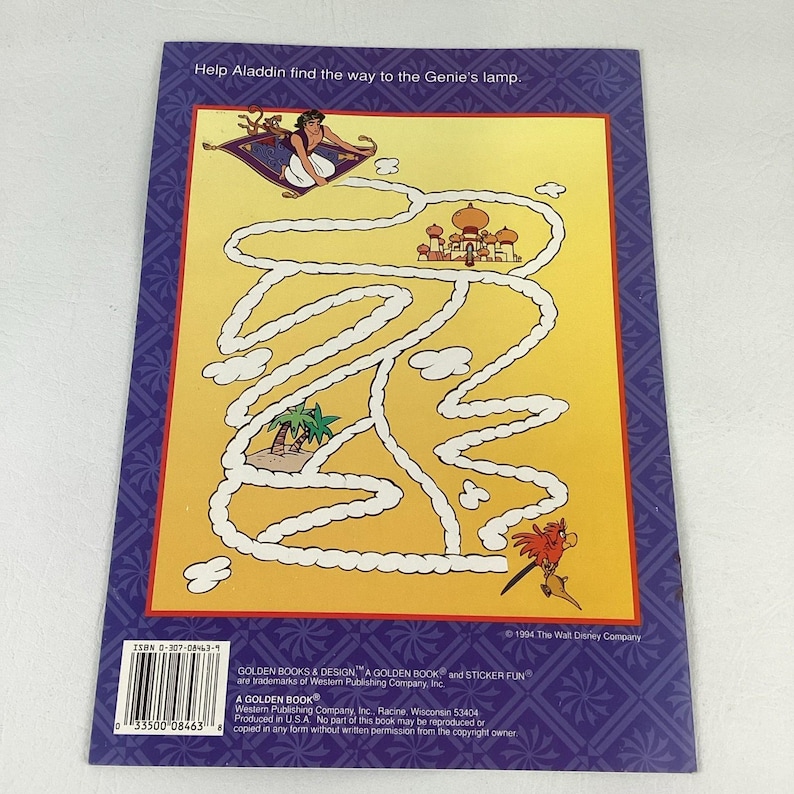 Aladdin Tree Disney Aladdin Sticker Fun Coloring Book Golden Vintage 1994 90s Genie ...