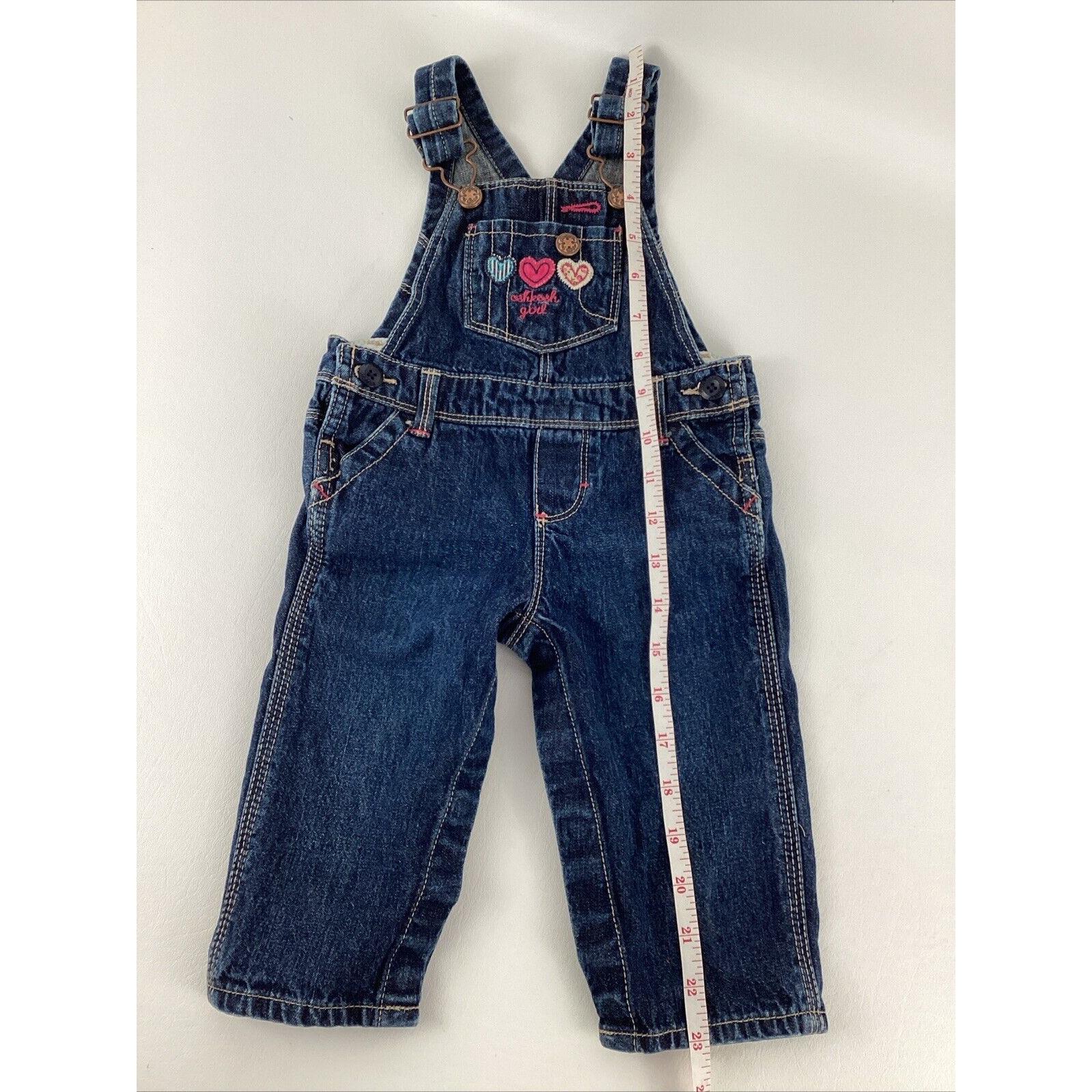 Vintage Oshkosh B'gosh Sz 9 Mo Overalls Denim Baby Girls Hearts