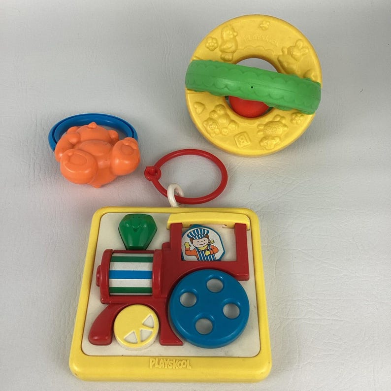 Playskool Vintage Baby Toy Bundle Roller Ball Rattle Lil Train Busy ...