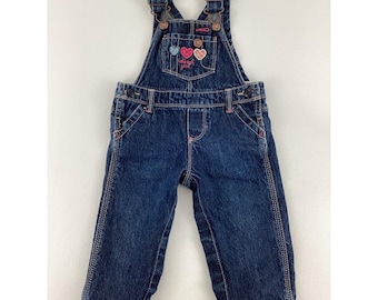 Vintage OshKosh B'gosh Sz 9 mo Overalls Denim Baby Girls Hearts Osh Kosh Girl