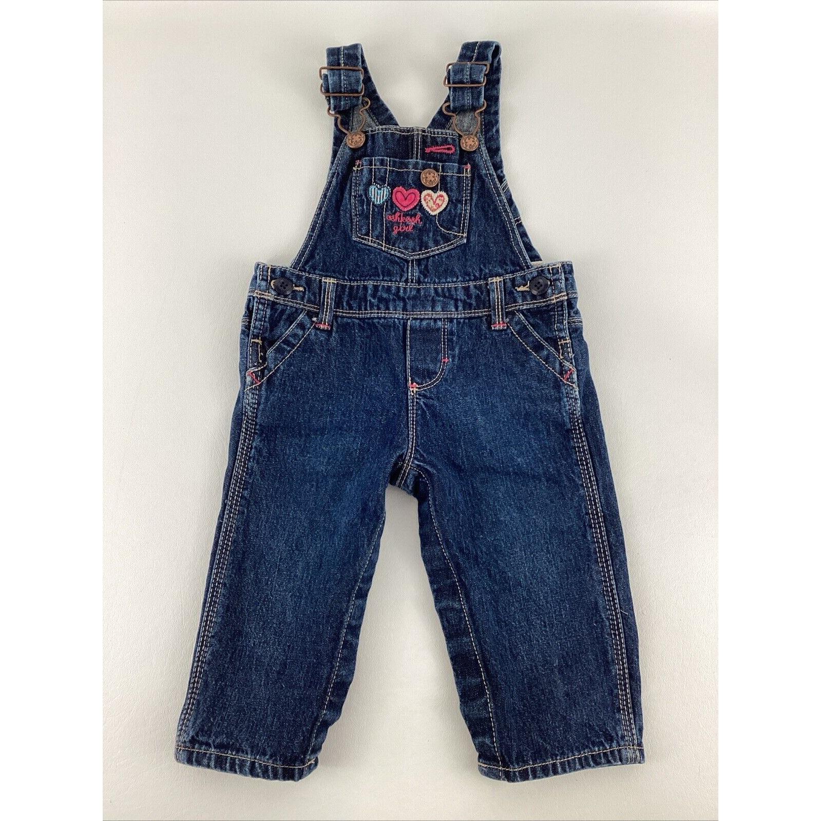 Vintage Oshkosh B'gosh Sz 9 Mo Overalls Denim Baby Girls Hearts