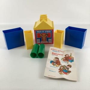 Johnson & Johnson Stack Fit School Child Development Toy Guide Book Vintage 1980