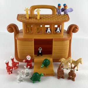 Beginner&#39;s Bible Noah&#39;s Ark Playset Carry Along Boat Animal Figures Vintage 90s Toy