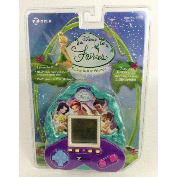 Electronic Handheld Game Disney Fairies Tinkerbell 5 Games in 1 New Zizzle