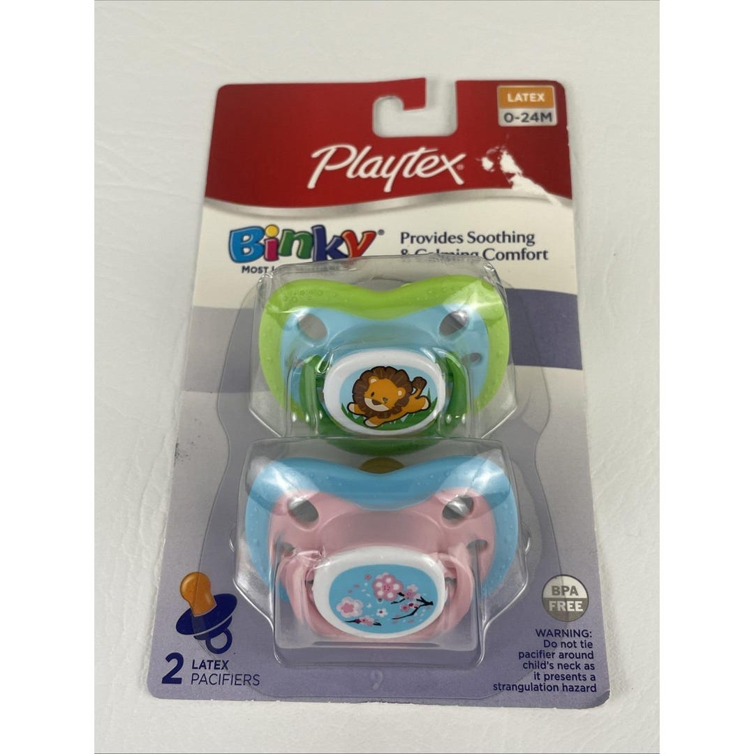 Vintage Playtex Binky Latex Pacifiers 0-24 Months 2 Pack Lion Flowers ...