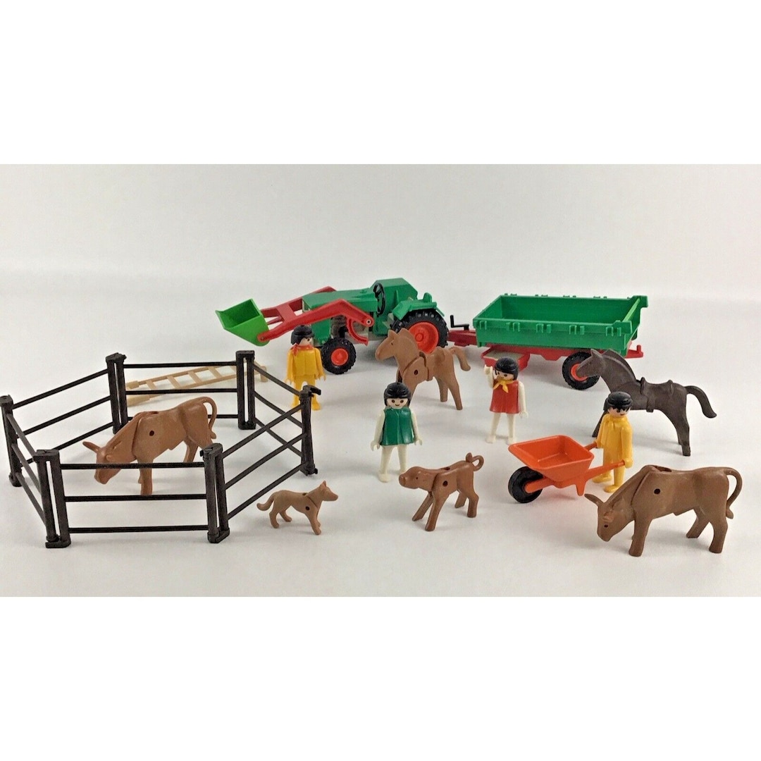 Playmobil Granja Playset Tractor Remolque Figuras Animales Lote