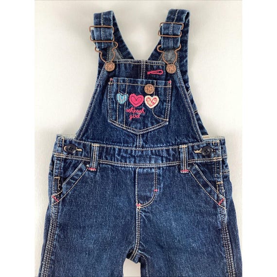 Vintage Oshkosh B'gosh Sz 9 Mo Overalls Denim Baby Girls Hearts