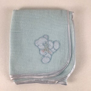 Waffle Weave Blanket Teddy Bear Nursery Lovey Satin Trim 27&quot;x30&quot; Vintage Sears 2