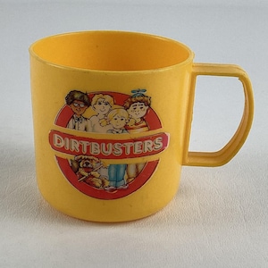 Tazza Dirtbusters Kid Cup, piccola tazza di plastica gialla per bambini, vintage anni '80, Ghostbusters