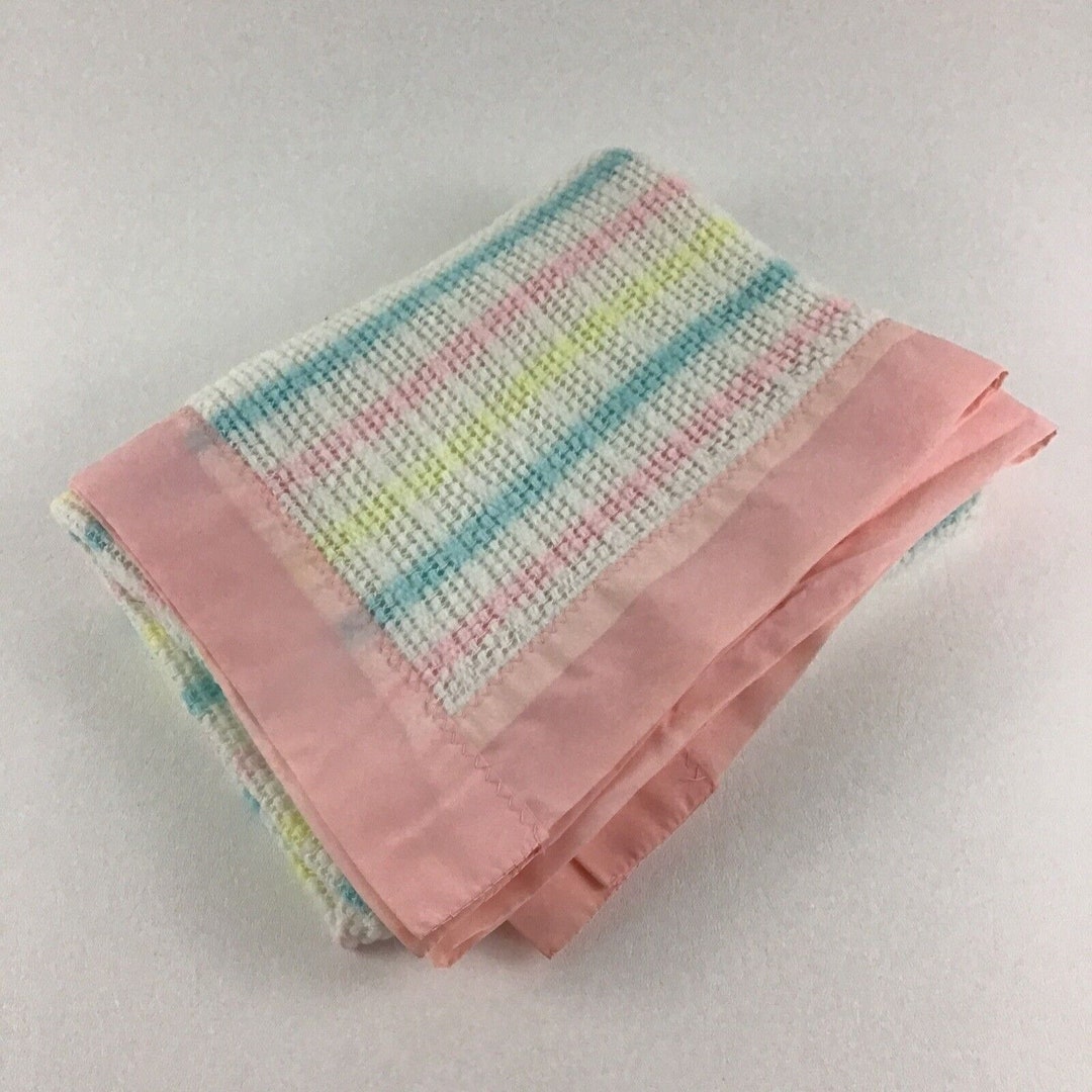 Baby Pastel Striped Light Waffle Blanket Satin Trim Acrylic Etsy