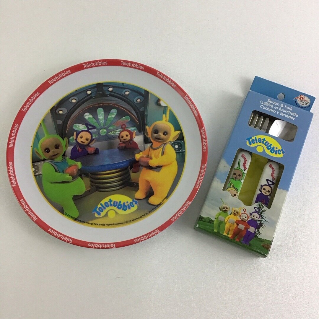 Teletubbies Plate Utensil Set Dinnerware Child Dish Fork Spoon Zak