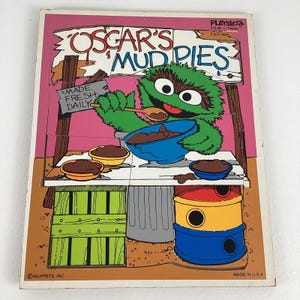 Playskool Sesame Street Oscar The Grouch Frame Tray Puzzle Mud Pies Vintage 80s