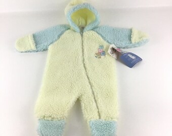 Vintage Cuddle Time Unisex Yellow Pastel Hooded Pram Winter Suit 0-3 Months USA