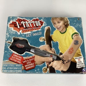 I Tattoo Electronic Vibrating Tattoo Pen Washable Markers Stencils Vintage 2006