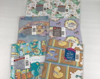 Papel de presente vintage American Greetings para chá de bebê com revelação de gênero - Folhas novas