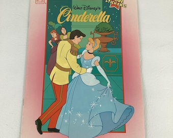 Walt Disney Askungen klistermärke Rolig målarbok gyllene vintage 90-tals styvsystrar