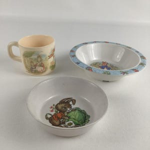 Beatrix Potter Peter Rabbit Child Dinnerware Cereal Bowl Cup Bunny Melamine Lot