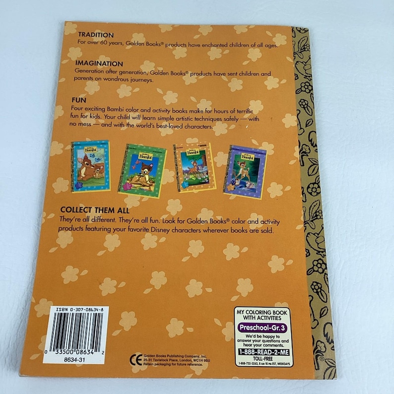 Golden Books Walt Disney Bambi Coloring Activity Book Tear Out Pages ...