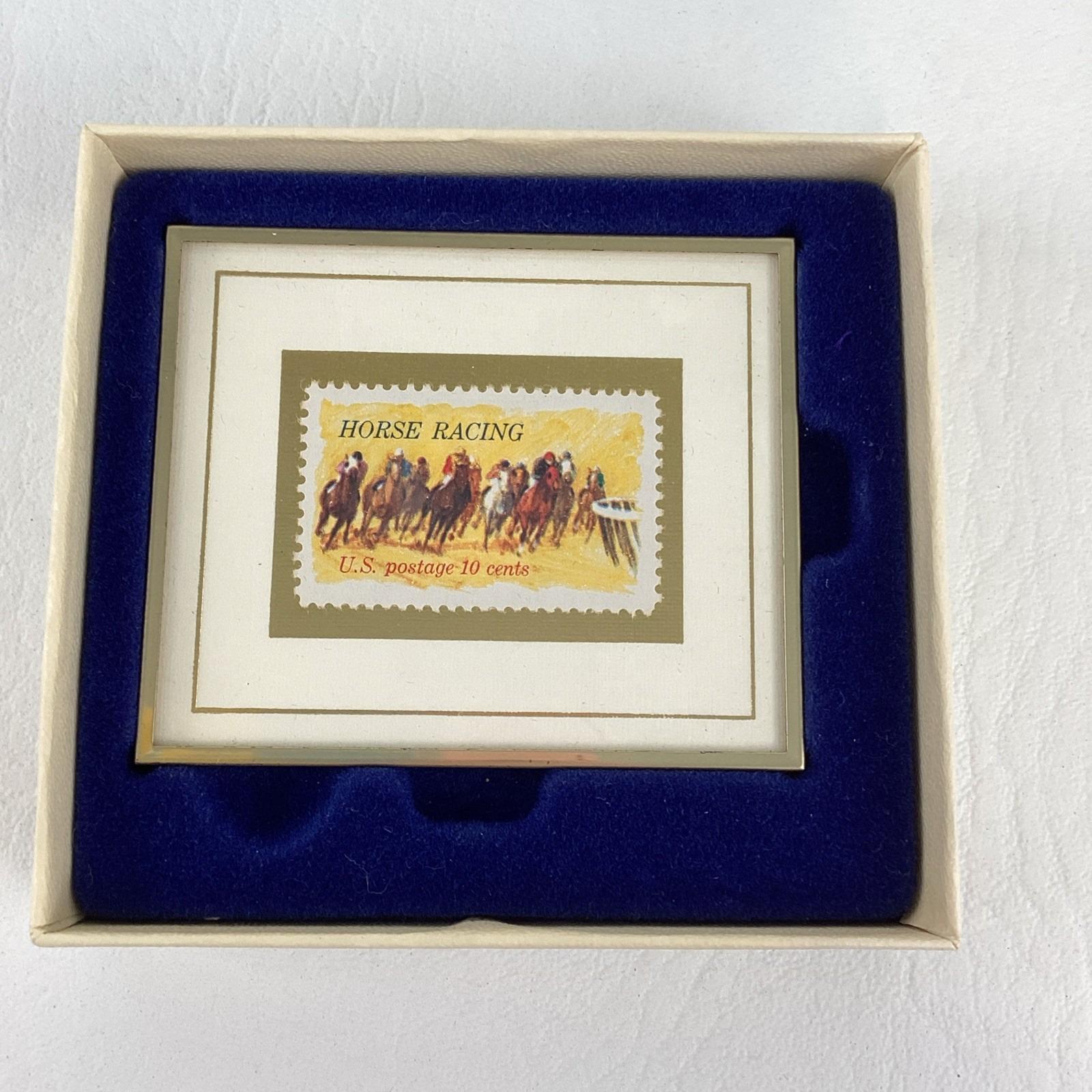 Hanford Heirlooms Collectible Framed Stamp Horse Racing Numbered
