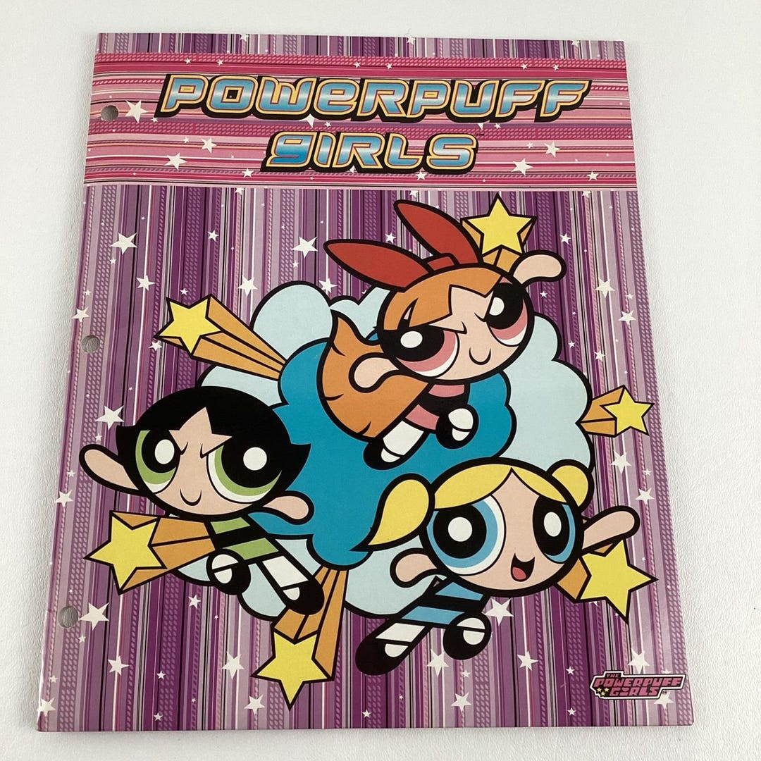 Powerpuff Girls 3 Hole Pocket Folder School Supply Vintage 2002