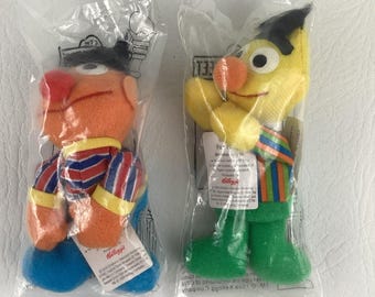 Peluche Bert Ernie de Kellogg's Sesame Street Mini Beans, vintage de 1999, sellado