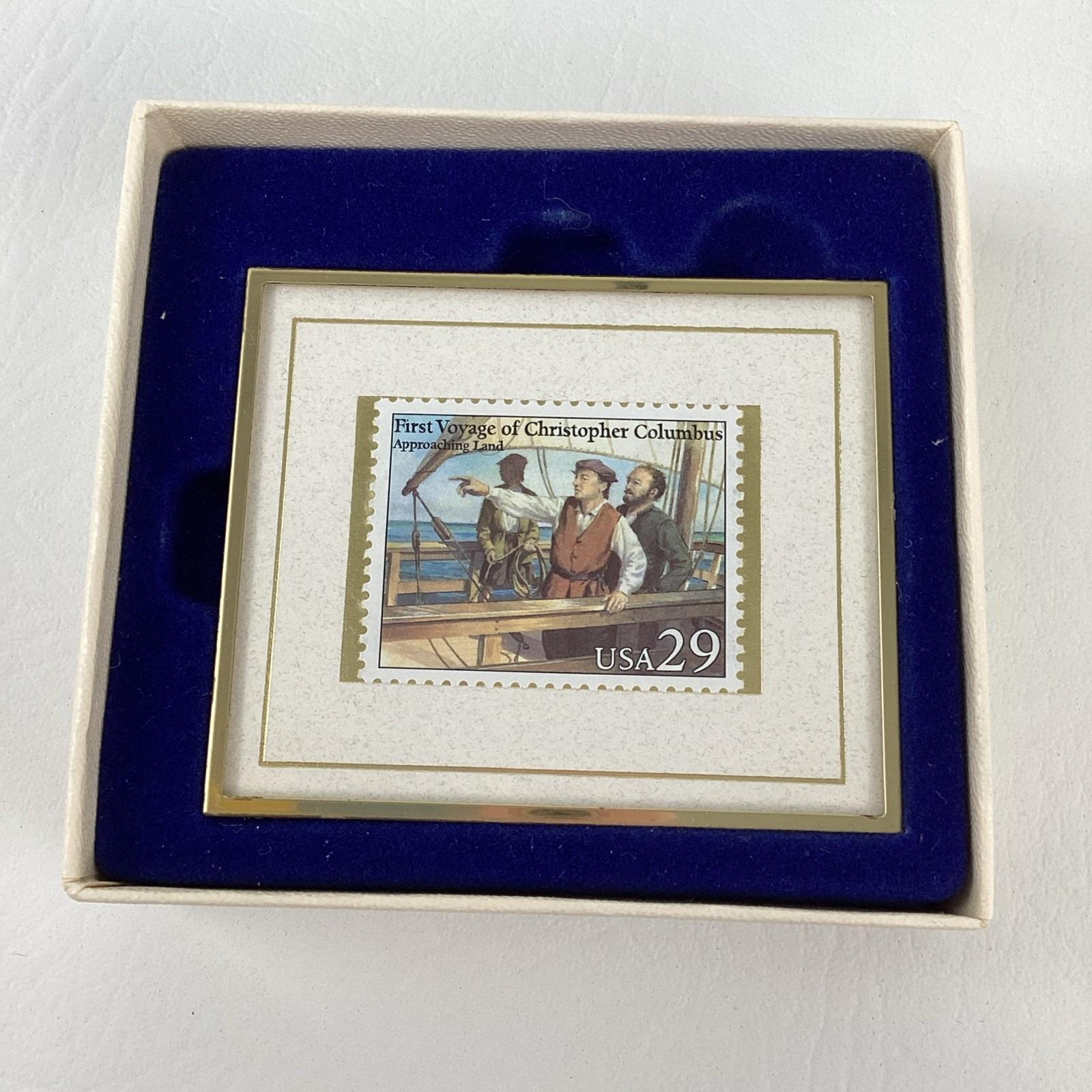 Hanford Heirlooms Framed Stamp Christopher Columbus Approaching
