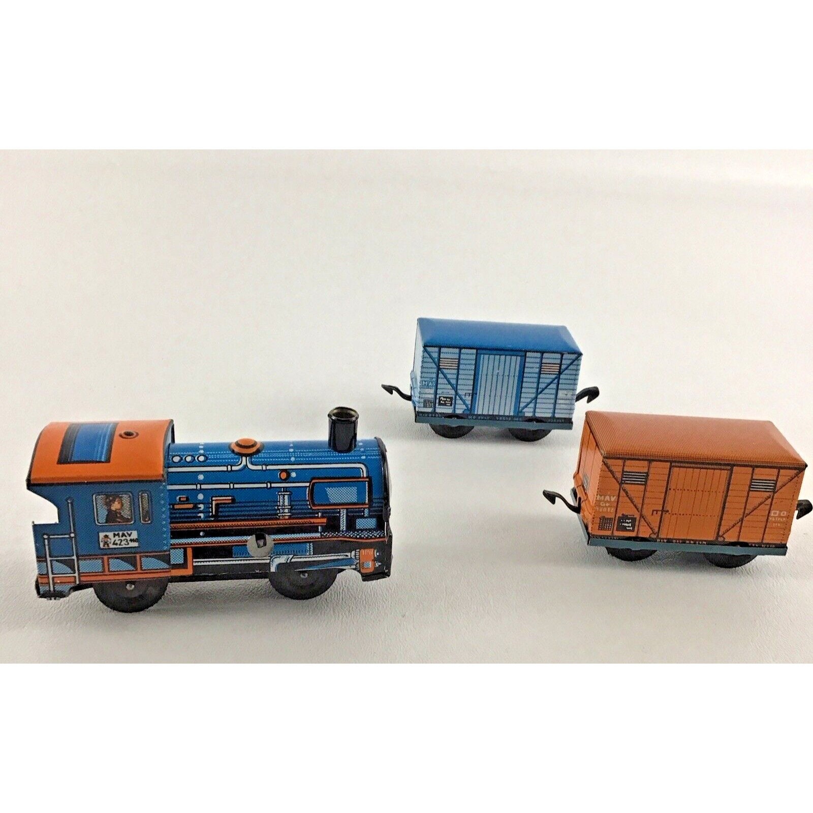 Tolato Mozdony Tin Freight Train Set Engine Car Track Wind up Toy