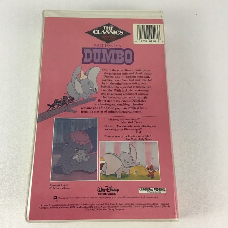 Walt Disney VHS Tape Dumbo Black Diamond Pink Cover Movie Etsy