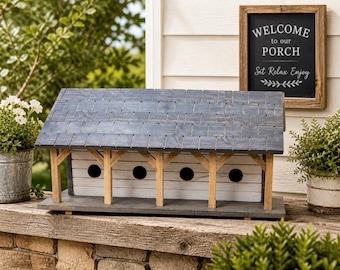 Rustic bird house, Large Martin Birdhouse, Outdoor Front Porch Decor, 4 Room Bird House