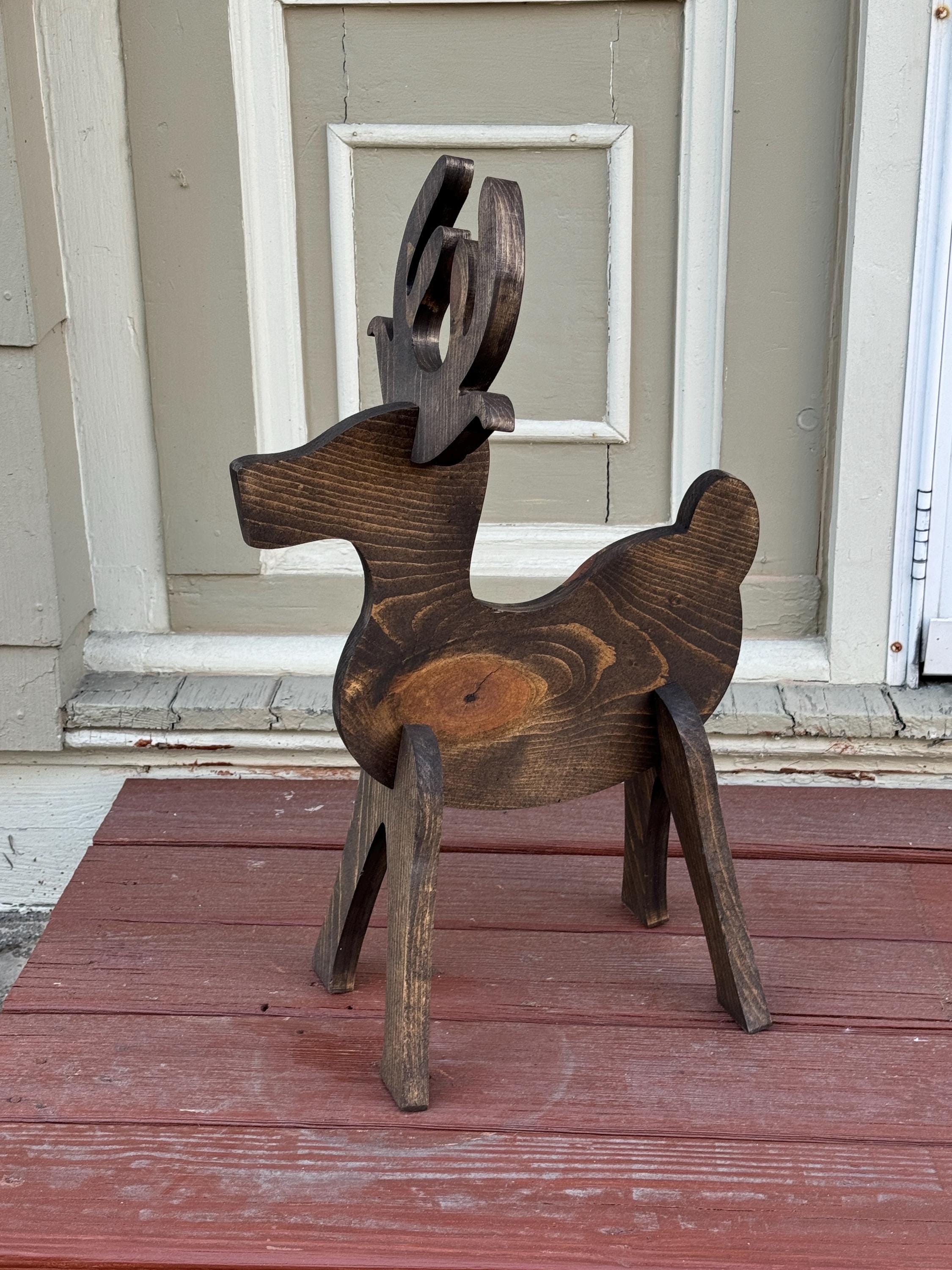 Walnut Stained Wood Reindeer, Rustic Christmas Decor - Etsy