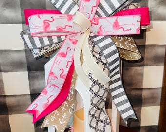 Flamingo Coastal Bow: Nautical Anchor, Beach Wreath Accent