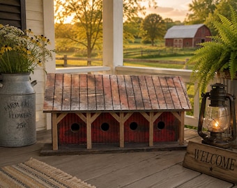Rustic style bird house, Large Martin Birdhouse, Outdoor Front Porch Decor, 4 Room Bird House
