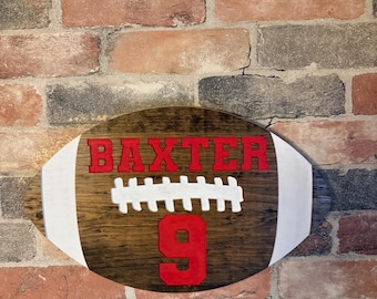 Personalized Wooden Football Wall Decor | Custom Name & Number Sports Sign Personalized football gift custom football wall decor