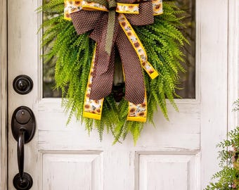 Handmade Sunflower Bow: Brown Polka Dot Farmhouse Wreath Accent