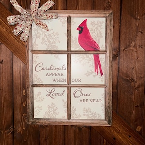 Cardinal Decor, Cardinal Metal door hanger, Cardinal wall decor, Cardinals appear when loved ones are near, Cardinal picture with bow, gift