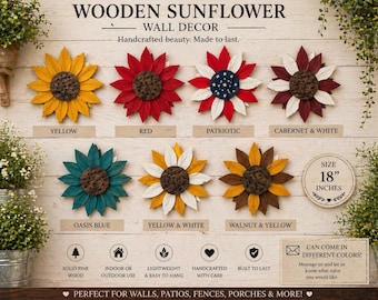 Handmade Wooden Flower Wall Decor, Stained Farmhouse Style, Sunflower Wood Sign | Mother’s Day Gift | Rustic Farmhouse Sunflower Decor