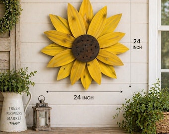 Wooden Sunflower Wall Decor, Large Stained Flower Sign