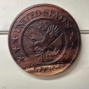 Walnut United States Veteran Wood Sign, Eagle Military Plaque