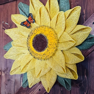 Sunflower Front Door Wreath Summer Sunflower Wreath with Monarch Butterfly Fall Wreath Welcome to our Home Wreath Porch Decor Wall Decor