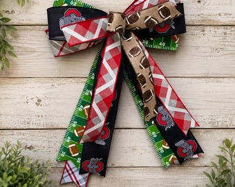Ohio State Football Bow, Buckeyes Front Door Bow, OSU Football Decor, College Football Wreath Bow, Game Day Door Decor